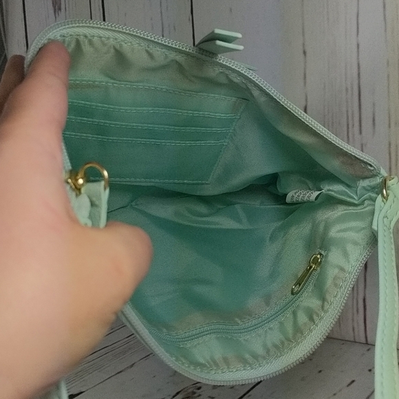 Mint Green Petite Laser Cut Crossbody Pouch Purse - Picture 13 of 13